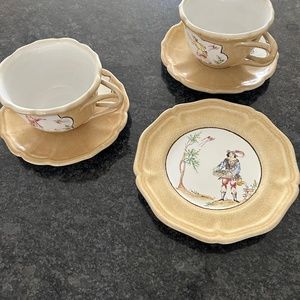 ND DOLFI handmade coffee cups, saucers and Dessert plate